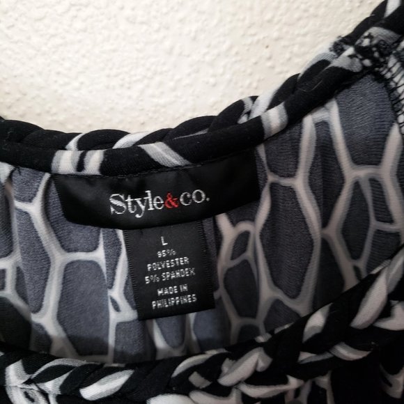 Style & Co Black and White Chain Pattern Blouse Long Sleeve Size Large - Picture 4 of 6